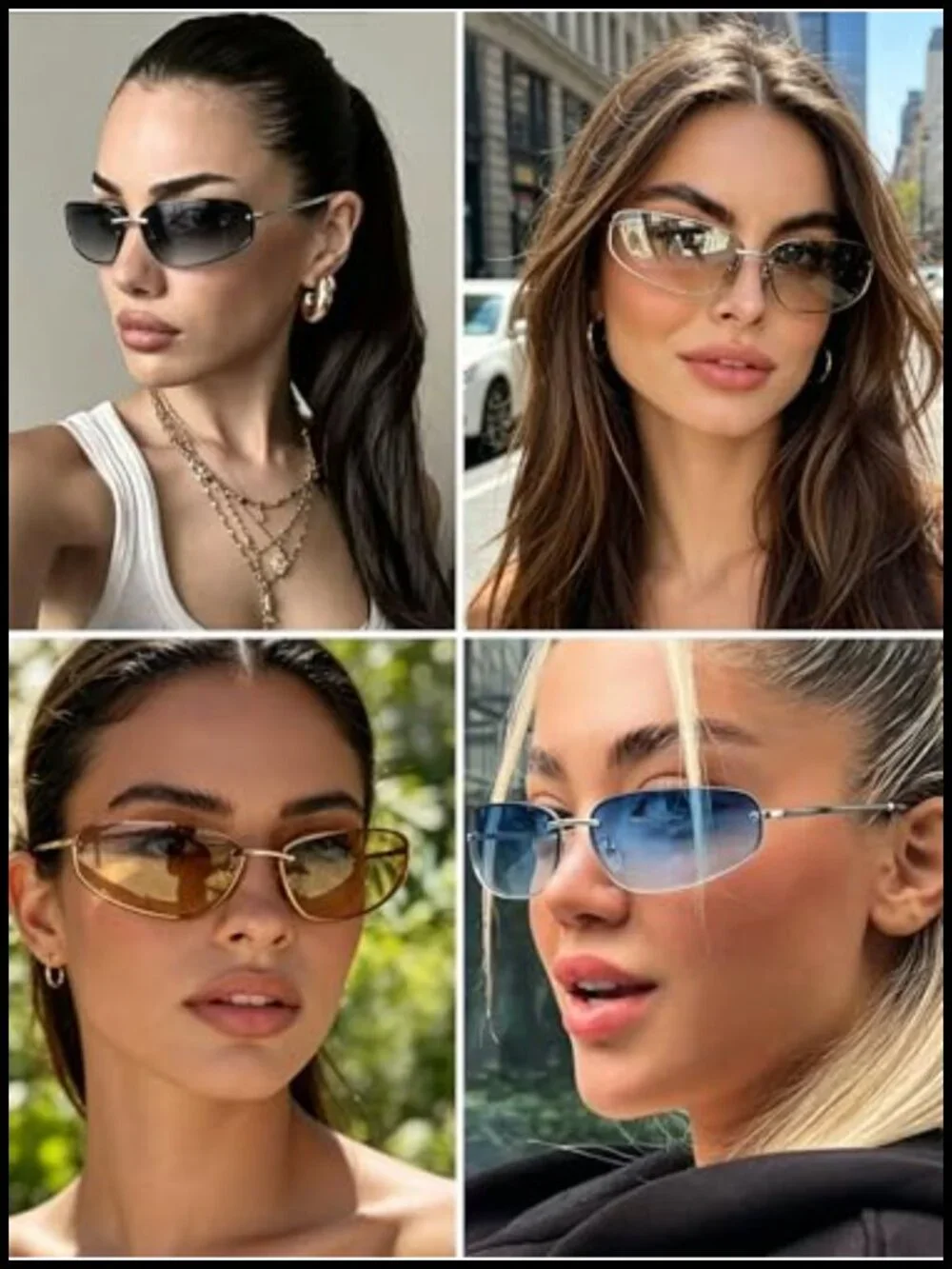 Rimless y2k Wrap Around Sunglasses Metal Frame UV400 Protection